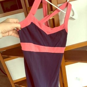 Dark Blue and Coral Crossback Jersey Dress